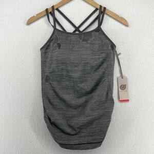 JILLA Tank Top S Ginkgo Leaf Strappy Cross Back Padded Yoga Workout Gym Gray NEW